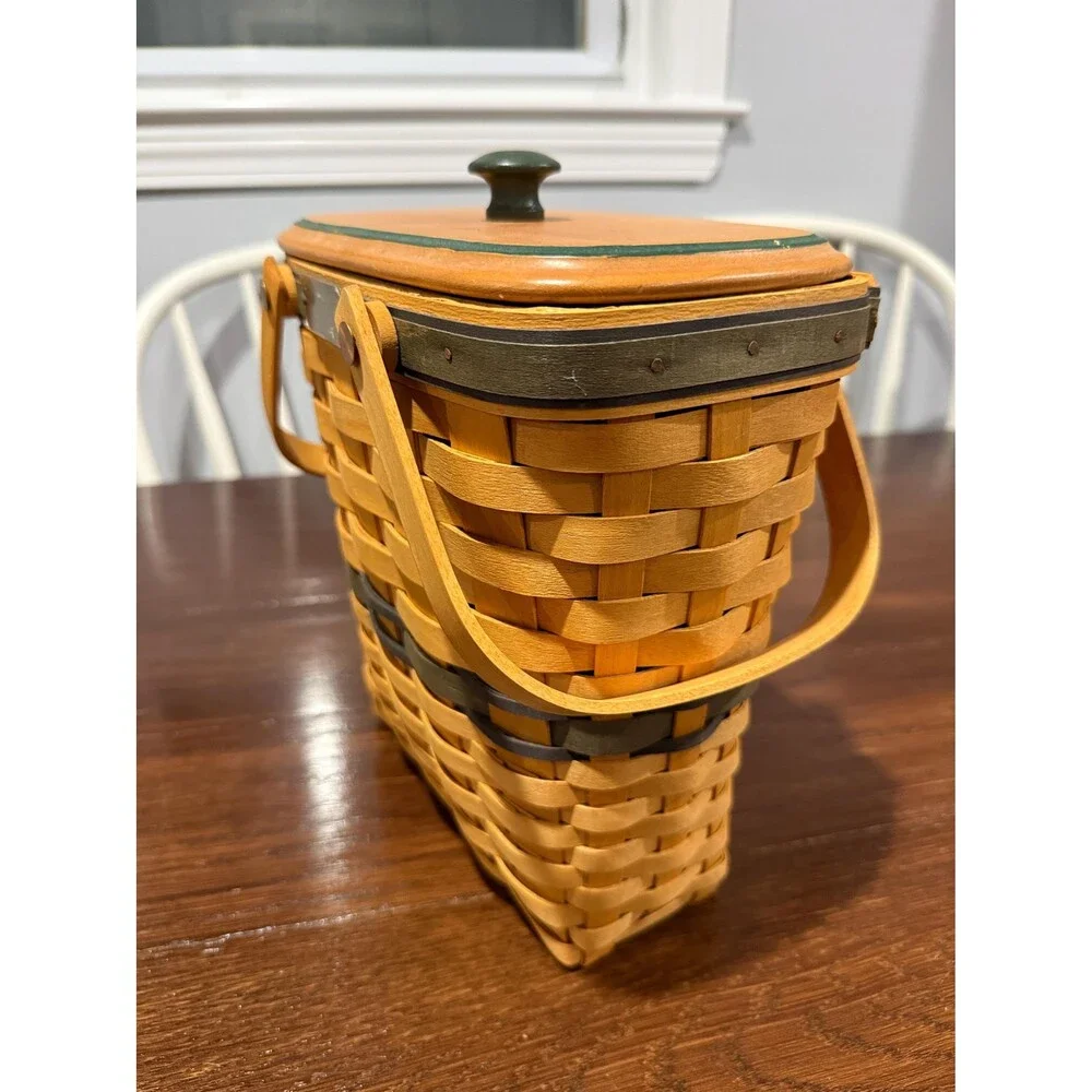 Longaberger Collectors Club Membership Basket w/ Wood Lid Brass Plaque Swing Han